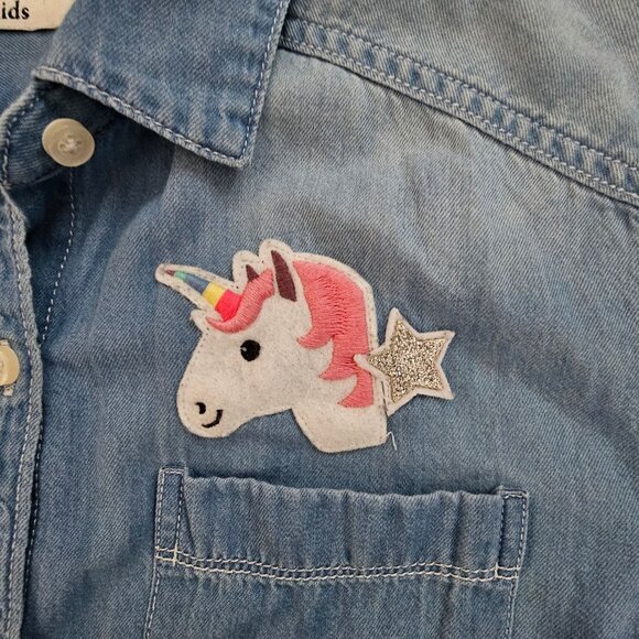 Abercrombie Kids Denim Unicorn Ice Cream Embroidered Button-Up Shirt Girls' 13 - Picture 5 of 9